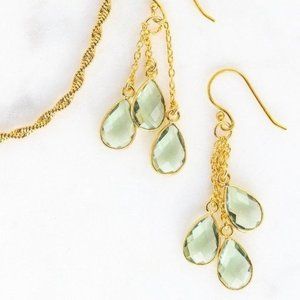 Earrings BEAUTIFUL Green Amethyst Gemstone Dangle Earrings sterling silver post